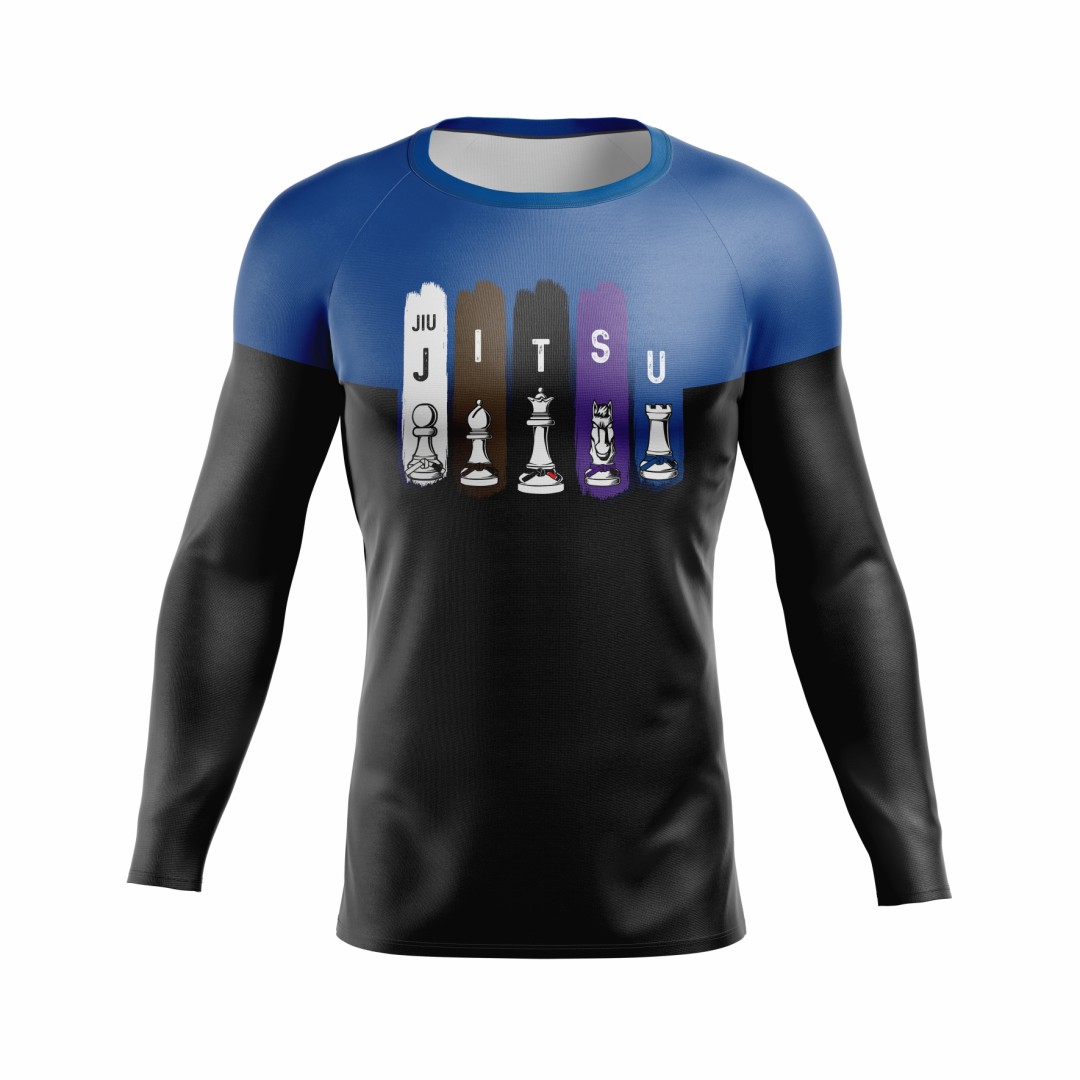 Rash Guard – Xadrez  - faixa azul -  Masculino - Jiu Jitsu