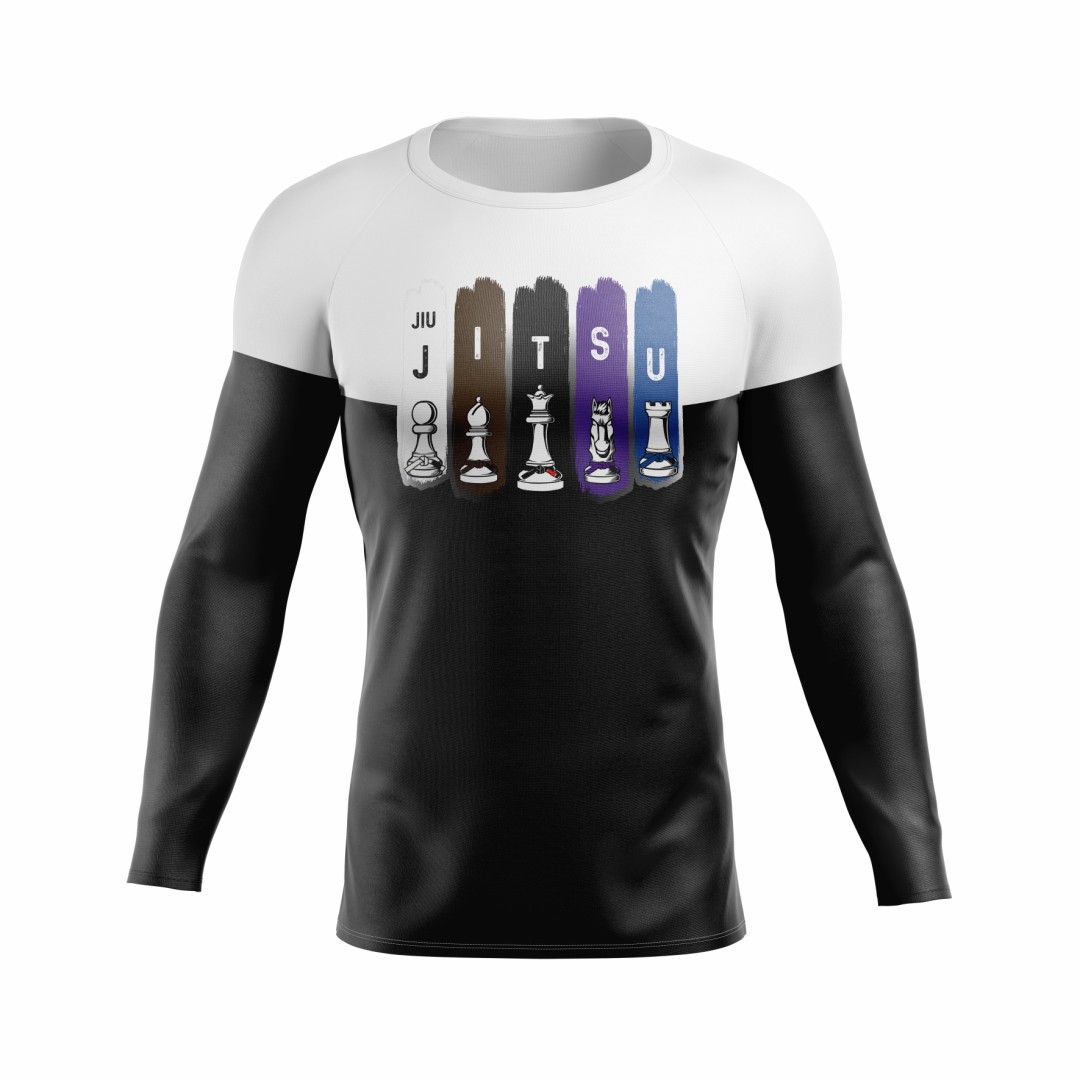 Rash Guard – Xadrez  - faixa branca -  Masculino - Jiu Jitsu
