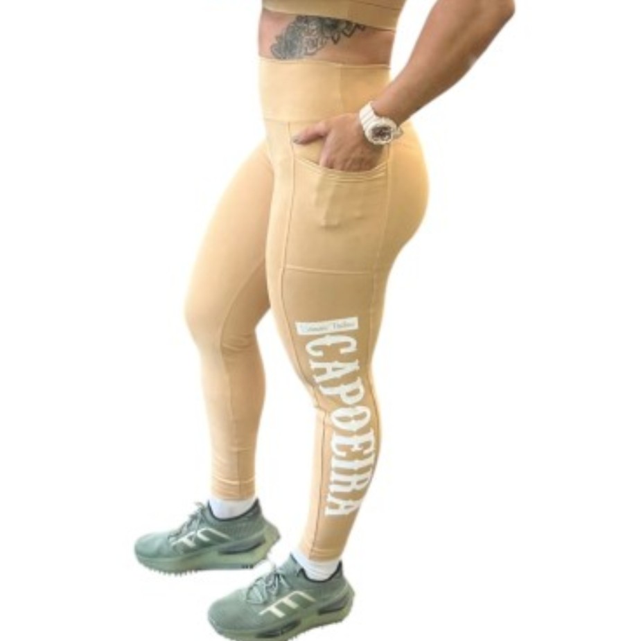 Calça Legging STC - Bege - Cós alto SUPPLEX de Poliamida com Bolso Lateral Calça Legging STC - Bege - Cós alto SUPPLEX de Poliamida com Bolso Lateral