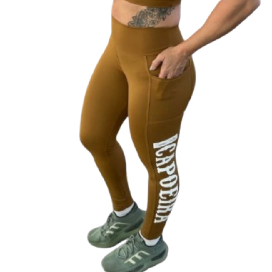 Calça Legging STC - Marron Ocrê - Cós alto SUPPLEX de Poliamida com Bolso Lateral 